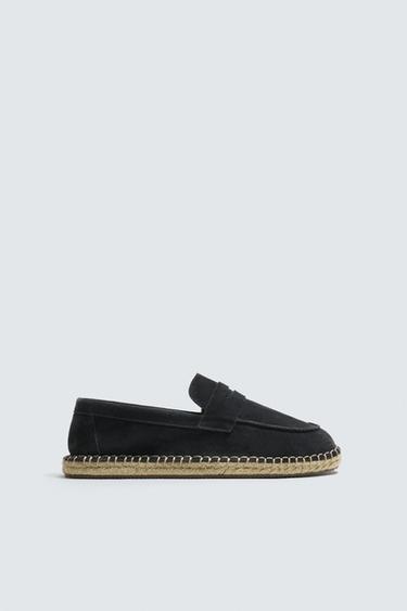 LEATHER ESPADRILLES WITH VAMP DETAIL - Navy Blue by Zara
