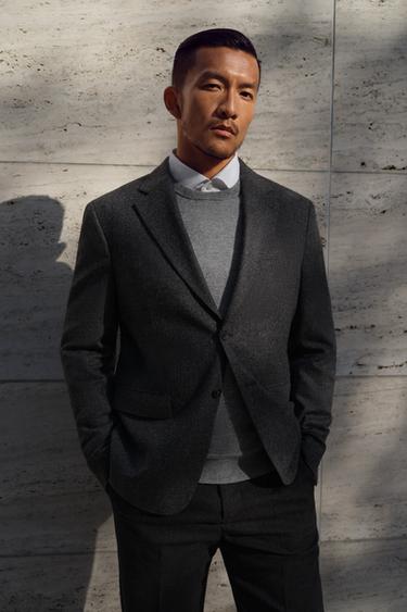 LIMITED EDITION TEXTURED WOOL BLEND SUIT BLAZER - Anthracite Grey by Zara