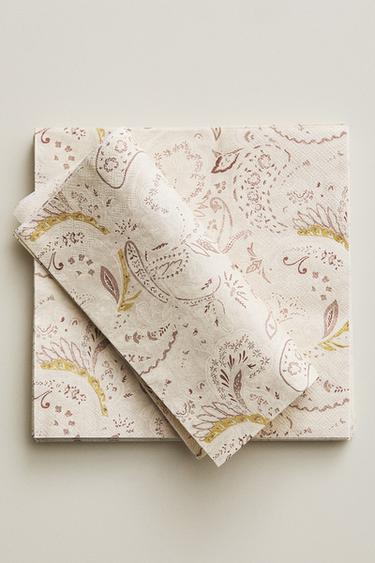 PACK OF PAISLEY PAPER NAPKINS (PACK OF 20) - Beige by Zara