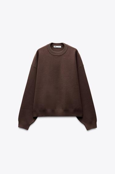 PLAIN KNIT SWEATSHIRT - Chocolate by Zara - Image 0