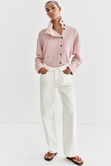 STRIPED HIGH NECK SHIRT - Pink by Zara