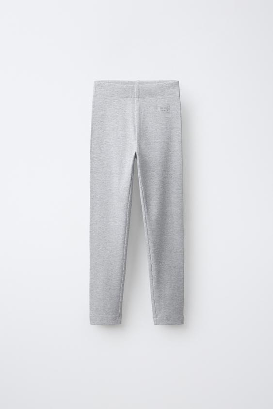 RIBBED LEGGINGS WITH LABEL - Grey marl by Zara - Image 0