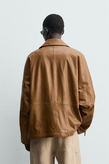 RELAXED FIT NAPPA LEATHER JACKET - camel by Zara