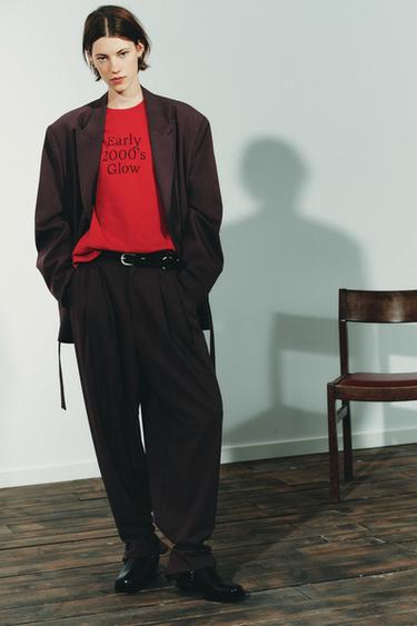 PLEATED TROUSERS WITH BUTTON HEM - Dark burgundy by Zara