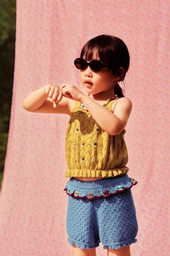 COTTON BLEND AND LINEN EMBROIDERED KNIT TOP - Oil by Zara - Image 0