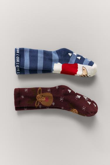 TWO-PACK OF NON-SLIP SANTA AND REINDEER SOCKS - Blue by Zara