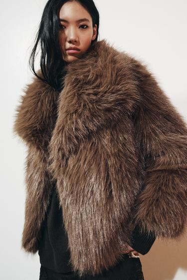 SHORT FAUX FUR COAT ZW COLLECTION - Brown by Zara
