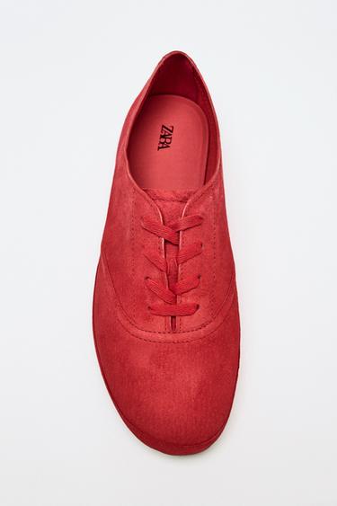 LEATHER DERBY TRAINERS - Red by Zara