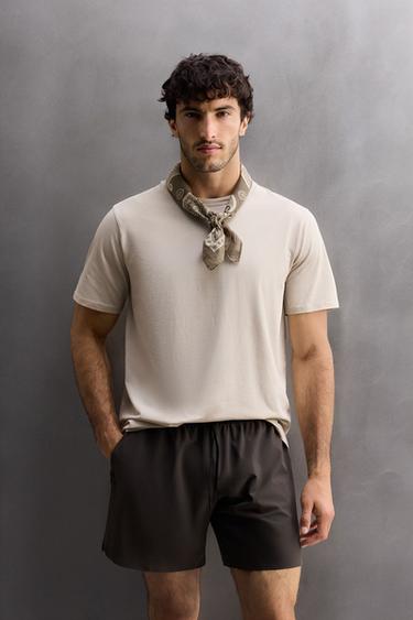 TECHNICAL COTTON BLEND T-SHIRT - Beige by Zara