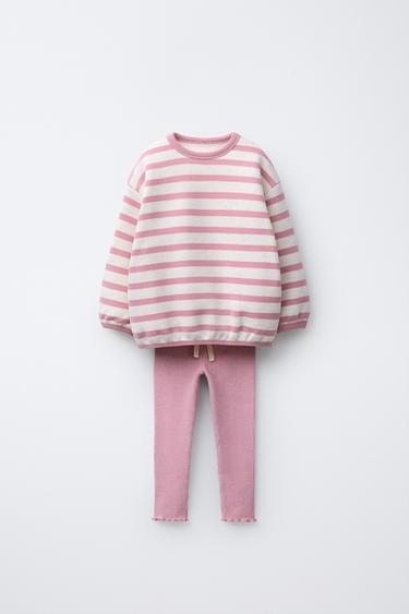 STRIPED SWEATSHIRT AND SOFT TOUCH LEGGINGS SET - Pink marl by Zara
