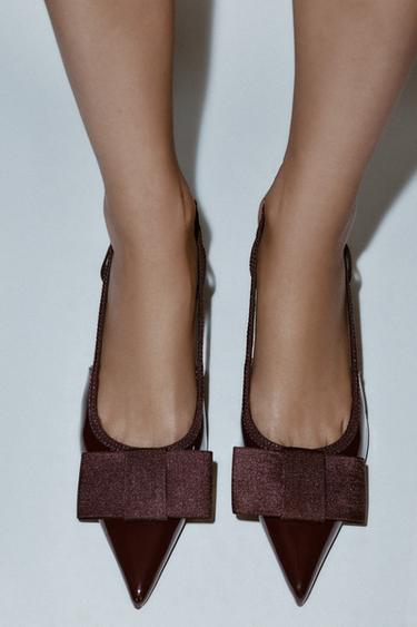 SLINGBACK HEELED SHOES WITH BOW - Burgundy Red by Zara