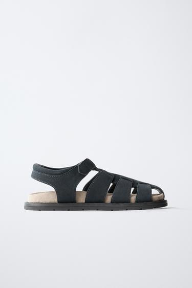 LEATHER CAGE SANDALS - Navy Blue by Zara