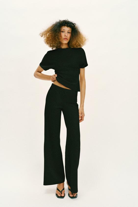 STRETCH WIDE-LEG TROUSERS - Black by Zara - Image 0
