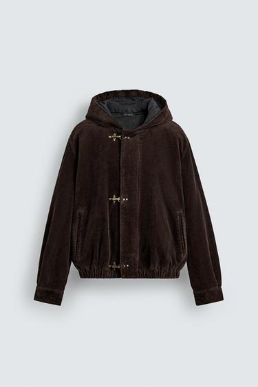 CORDUROY JACKET WITH HOOD AND FIREMAN CLASP - Brown by Zara