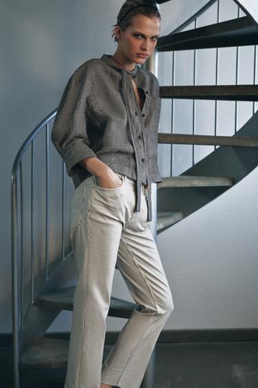 CHECKED LINEN SHIRT ZW COLLECTION - Ecru / Black by Zara