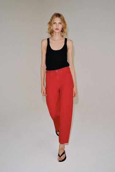 ZW COLLECTION MID-WAIST RELAXED JEANS - Red by Zara