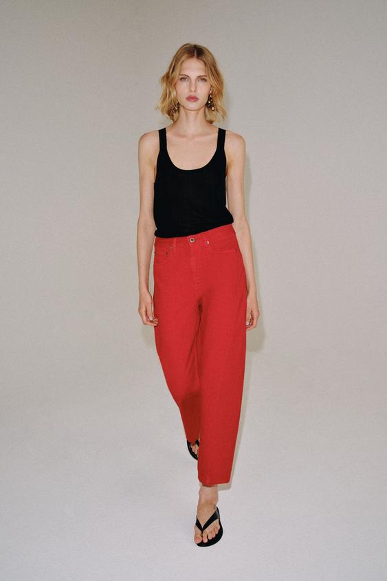 ZW COLLECTION MID-WAIST RELAXED JEANS - Red by Zara - Image 0