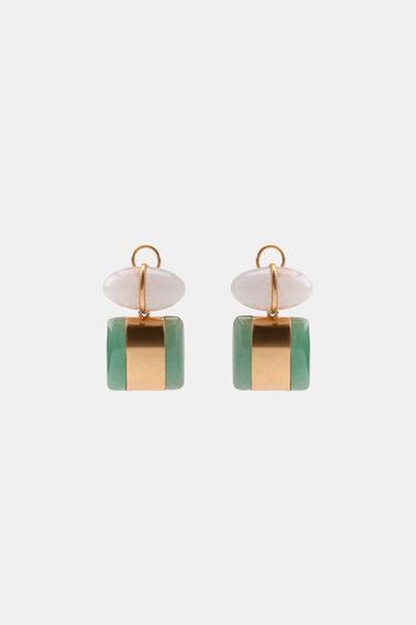 DOUBLE RESIN STONE EARRINGS - Golden by Zara