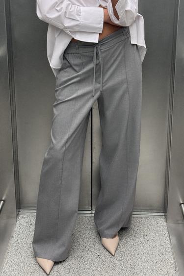 WIDE-LEG TROUSERS WITH ELASTIC WAISTBAND - Grey by Zara