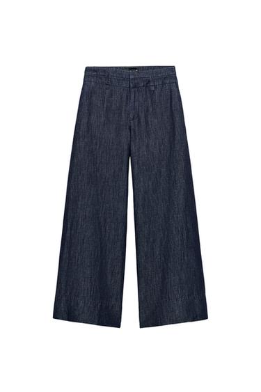 LINEN BLEND WIDE-LEG TROUSERS - Indigo by Zara