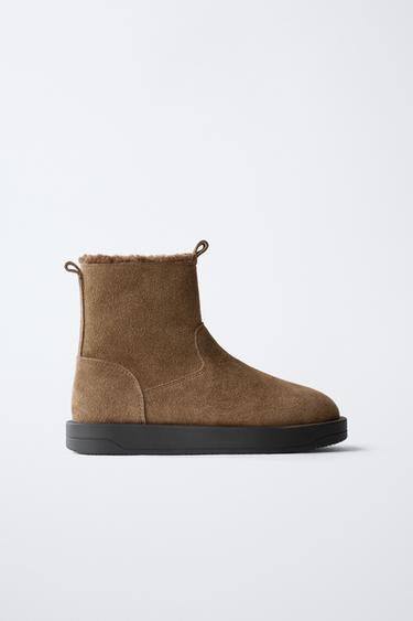 LINED LEATHER ANKLE BOOTS - Brown by Zara