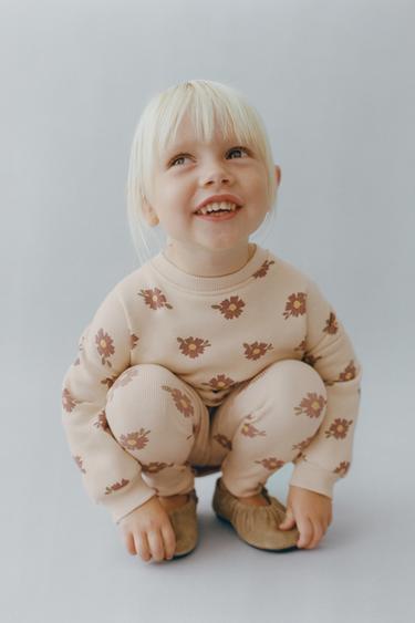 PRINTED RIBBED SWEATSHIRT AND LEGGINGS SET - Ochre by Zara