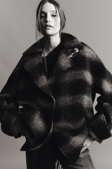 CHECK WOOL BLEND COAT ZW COLLECTION LIMITED EDITION - Black / Green by Zara
