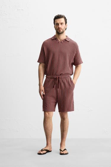 STRIPED JACQUARD BERMUDA SHORTS - Light maroon by Zara - Image 0