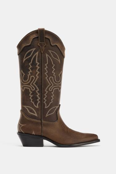 LEATHER COWBOY BOOTS - Brown by Zara