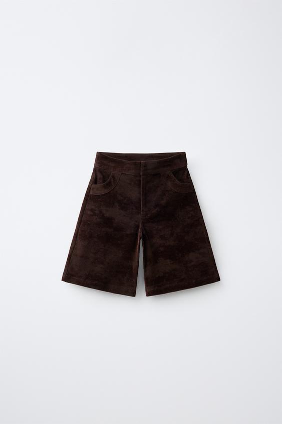 LONG VELVET BERMUDA SHORTS - Brown by Zara - Image 0