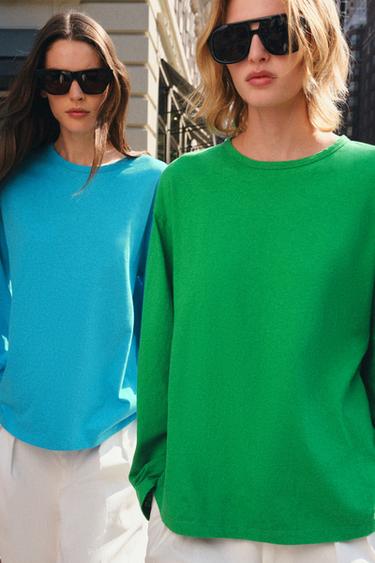 COTTON AND LINEN T-SHIRT - Green by Zara