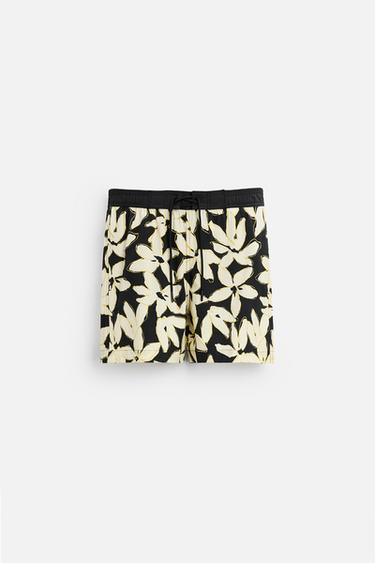 LONG FLORAL PRINT SWIMMING TRUNKS - Black by Zara
