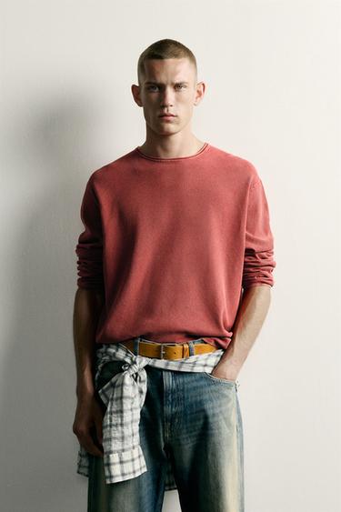 WASHED TEXTURED RELAXED FIT JUMPER - Red by Zara
