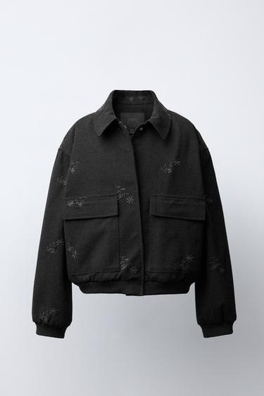 EMBROIDERED FLOWER BOMBER JACKET - Dark anthracite by Zara