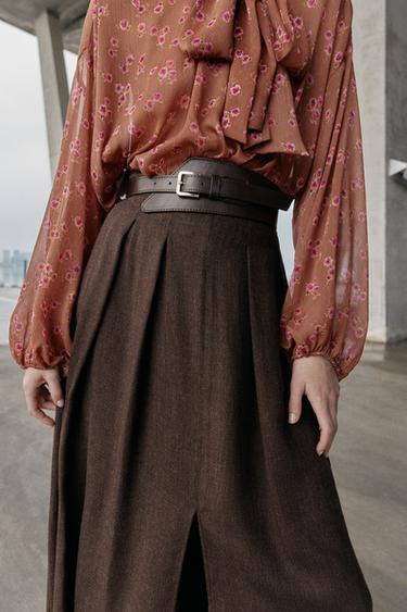 BELTED MIDI SKIRT - Brown by Zara