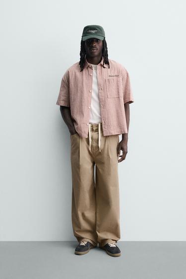 BOXY FIT EMBROIDERED CHECK SHIRT - White / Red by Zara - Image 0