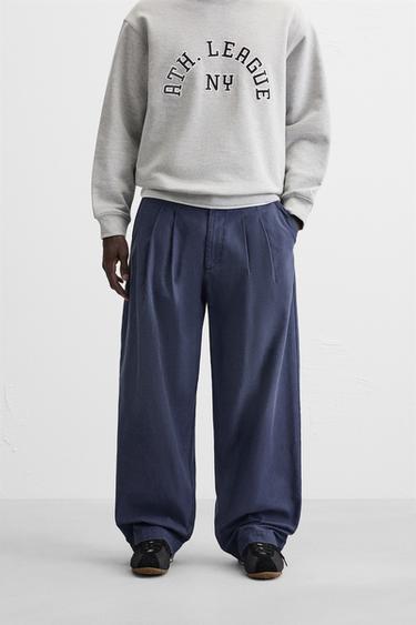 RELAXED FIT PLEATED JEANS - Blue by Zara