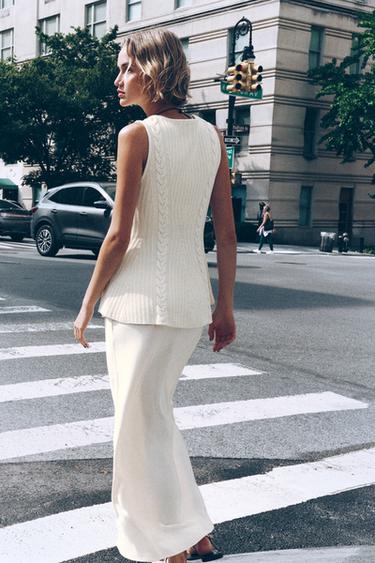 CABLE KNIT PEPLUM TOP - Ecru by Zara