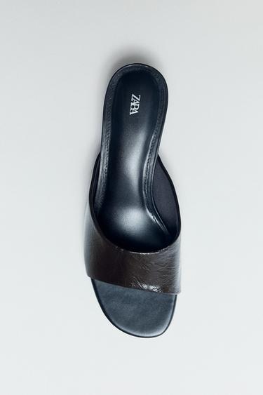 LEATHER KITTEN HEEL SANDALS - Brown by Zara