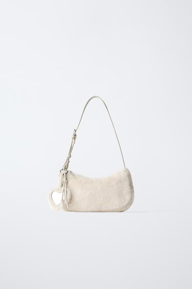 SHEEPSKIN SHOULDER BAG WITH CHARM - Ecru White by Zara