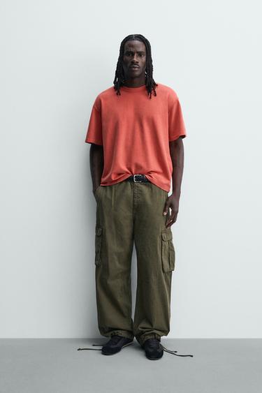 WASHED WAFFLE-KNIT T-SHIRT - Red by Zara