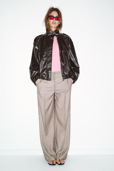 HERRINGBONE TROUSERS WITH BRAIDED BELT - Stone by Zara