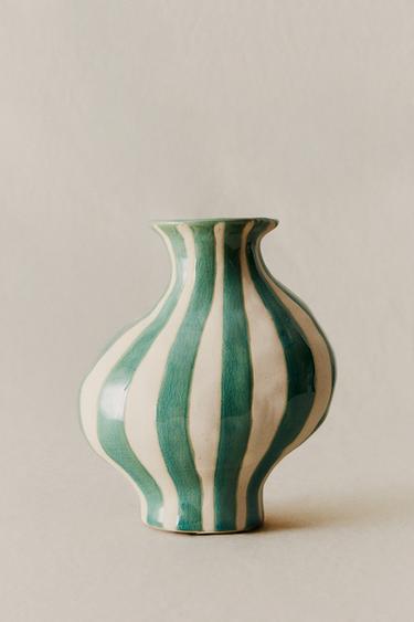 IRREGULAR DECORATIVE CERAMIC VASE - white/turquoise by Zara