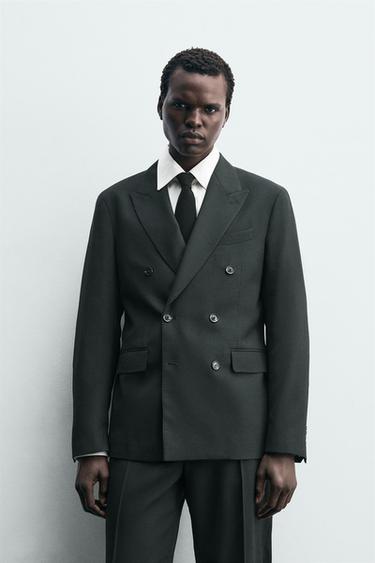 DOUBLE-BREASTED WOOL BLEND SUIT BLAZER - Dark green by Zara