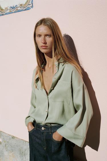 OVERSIZE WIDE SLEEVE SHIRT - Light khaki by Zara