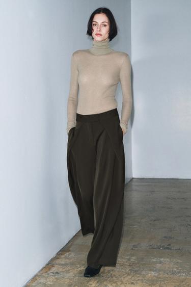 ZW COLLECTION WIDE-LEG TROUSERS WITH DARTS - Green by Zara