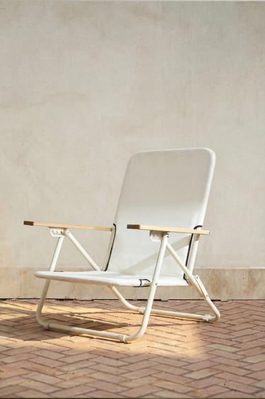 FOLDING BEACH CHAIR WITH WOODEN ARM RESTS - Ecru by Zara