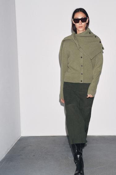CASHMERE AND WOOL LONG SLEEVE CARDIGAN - GREENISH by Zara - Image 0