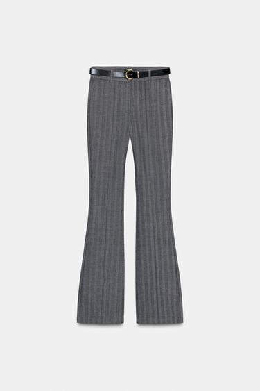 HERRINGBONE FLARE LEGGINGS WITH BELT - Grey by Zara