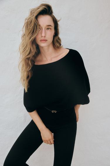 KNIT BELTED TOP - Black by Zara